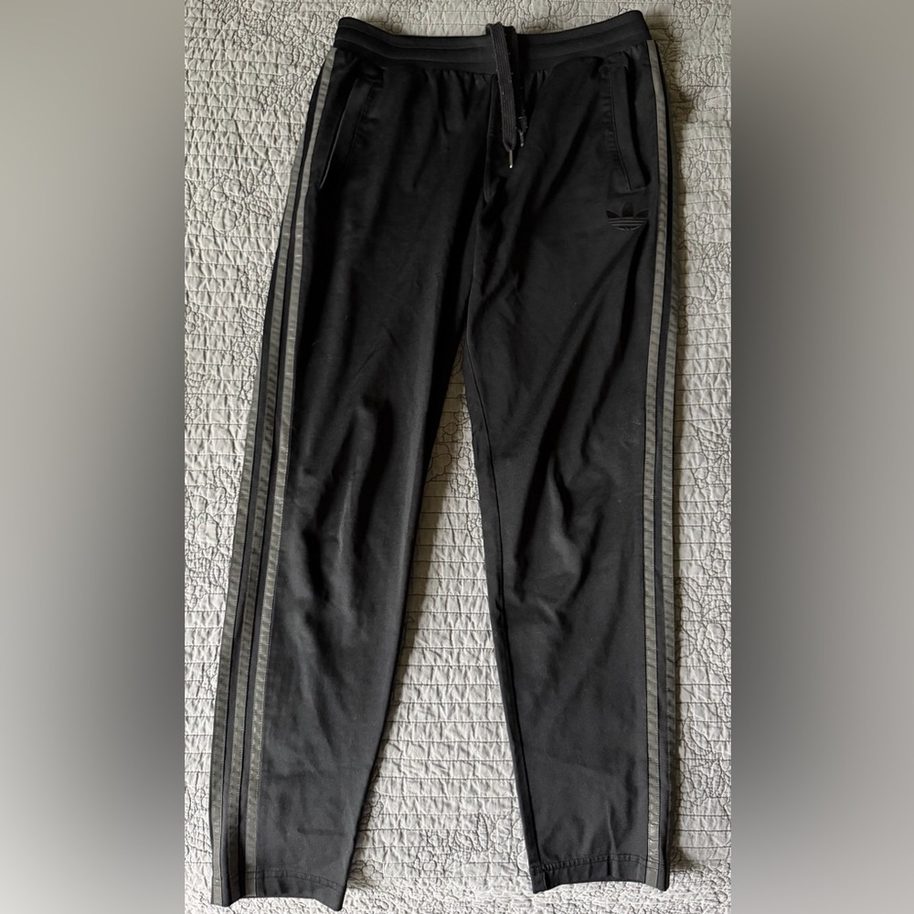 Adidas Men's Black Joggers with Gray Stripes